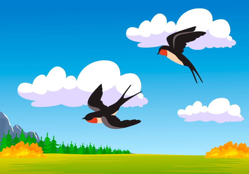 秋天田野上飞翔的两只小燕子矢量素材