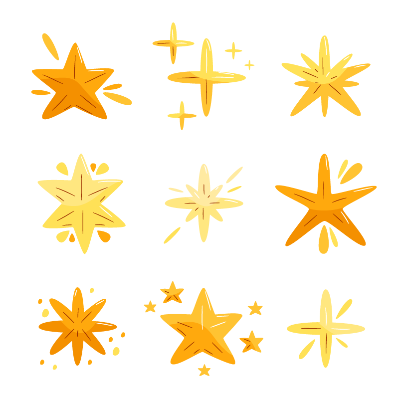 九个手绘风格的星星矢量素材