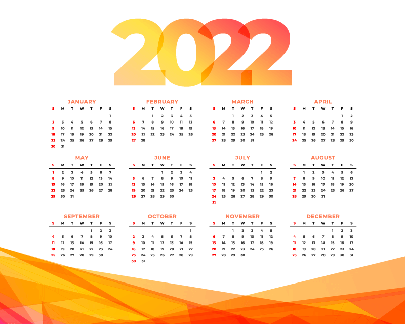 橙色简单风格的2022年日历矢量素材