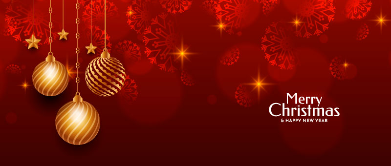 金色圣诞球设计的红色圣诞节banner矢量素材
