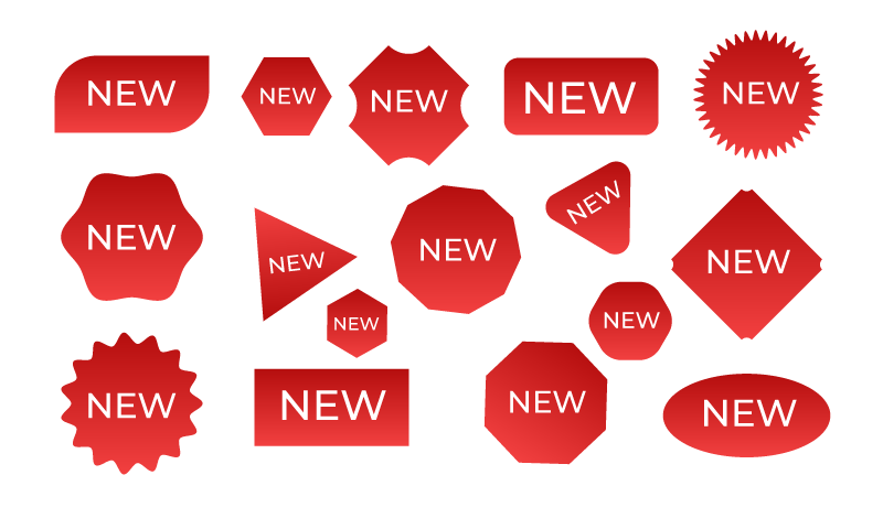 不同形状和样式的红色new标签/角标矢量素材