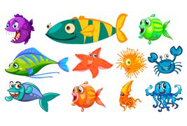 各种卡通风格的海洋鱼类矢量素材