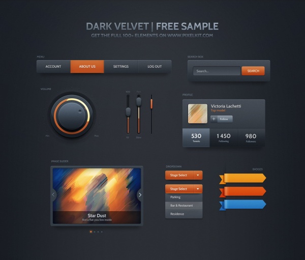 黑色橙色酷炫网页UI模板设计