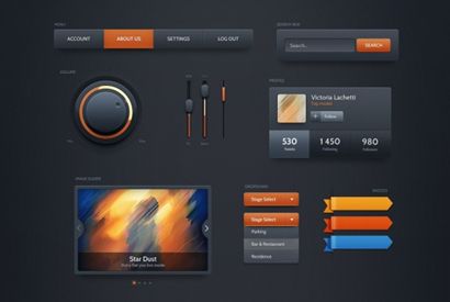 黑色橙色酷炫网页UI模板设计