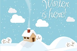 冬季雪地小屋背景设计矢量素材下载