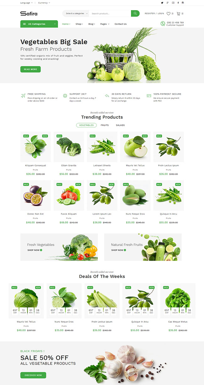 绿色蔬菜网上超市网站html模板