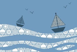 抽象卡通海浪帆船背景设计矢量素材下载