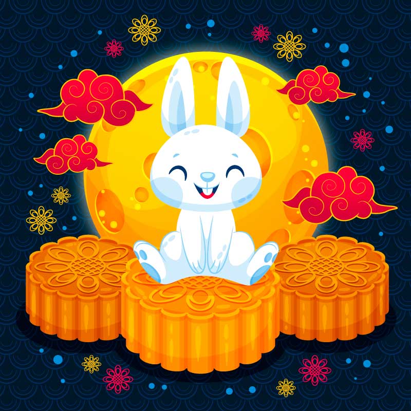 坐在月饼上的兔子中秋节矢量素材(AI/EPS)