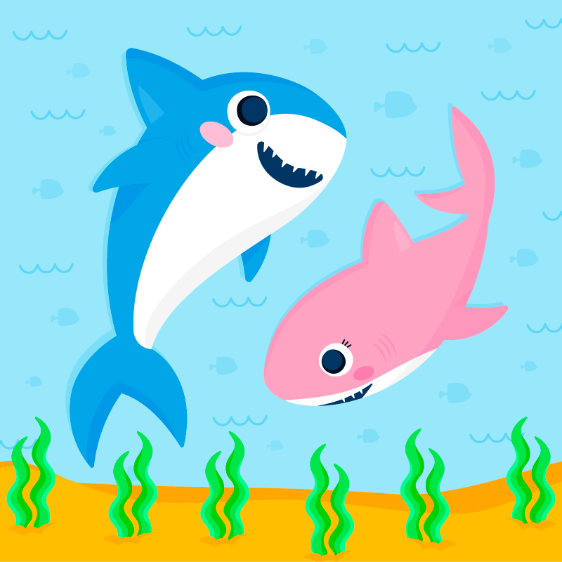 蓝色和粉色的鲨鱼宝宝矢量素材(AI/EPS/免扣PNG)