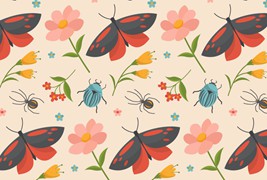 花卉和昆虫图案背景矢量素材