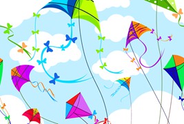 天空中飘着的多彩风筝矢量素材