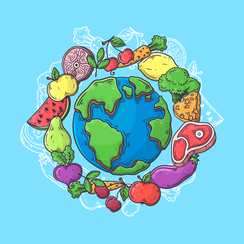 食物环绕地球世界粮食日矢量素材(AI/EPS/免扣PNG)