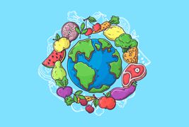食物环绕地球世界粮食日矢量素材