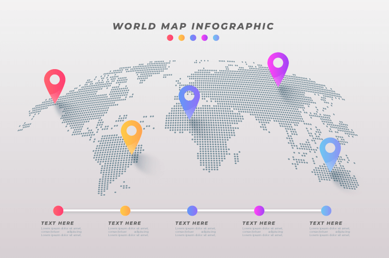 世界地图上标注的商业信息矢量素材(AI/EPS)