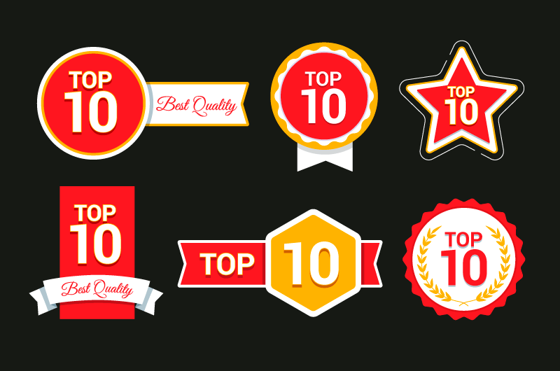 六个红色的Top 10徽章矢量素材(AI/EPS/免扣PNG)