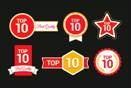 六个红色的Top 10徽章矢量素材