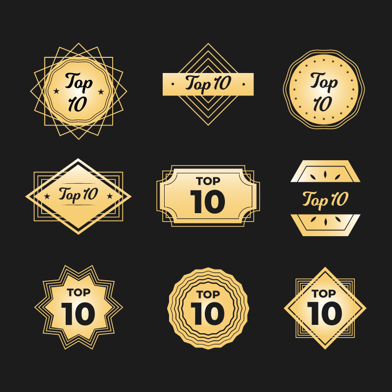 九个金色的Top 10徽章矢量素材(AI/EPS/免扣PNG)