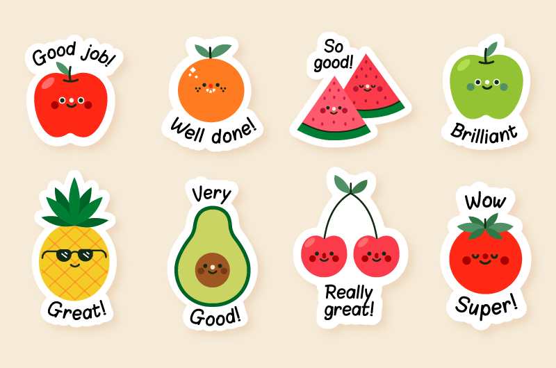 可爱水果设计励志贴纸矢量素材