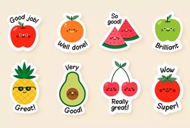 可爱水果设计励志贴纸矢量素材