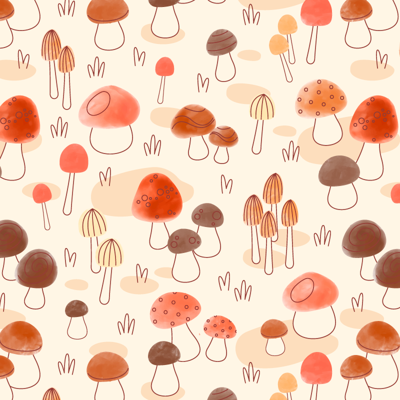 手绘蘑菇图案无缝背景矢量素材