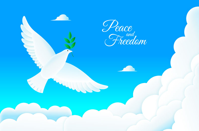 鸽子和白云设计和平自由背景矢量素材