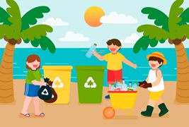 爱护环境收拾垃圾的孩子们矢量素材