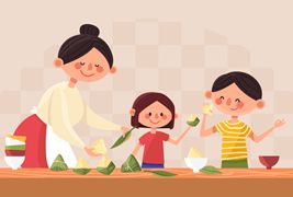 一家人开心吃粽子插画矢量素材