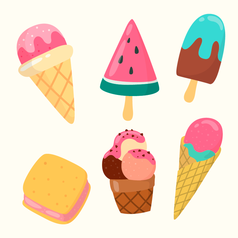 六个手绘风格的冰淇淋矢量素材