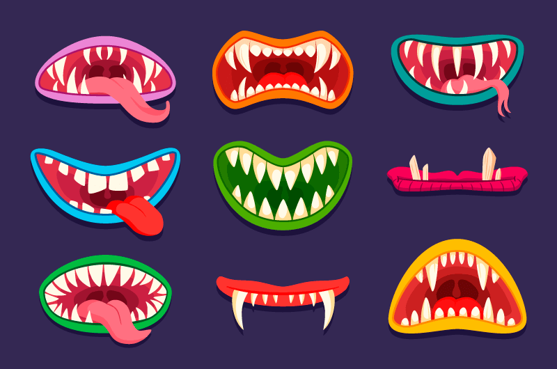 九个可怕的怪物嘴巴矢量素材