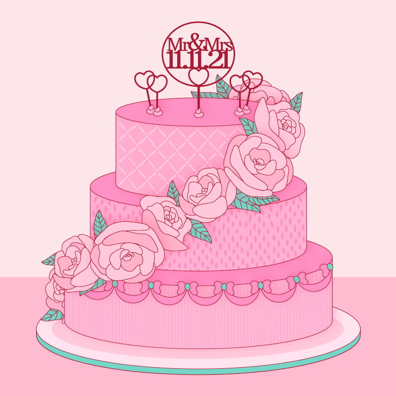 玫瑰花环绕的婚礼蛋糕矢量素材