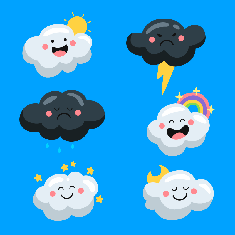 六个卡通风格的白云和乌云矢量素材