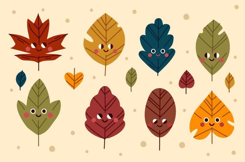 八个可爱的秋叶矢量素材
