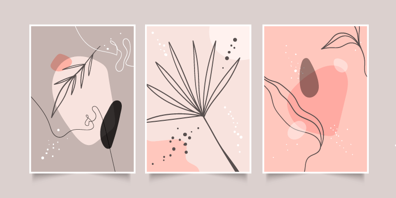 三张抽象手绘植物封面矢量素材