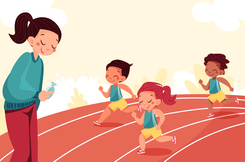 体育课上跑步的小朋友插画矢量素材