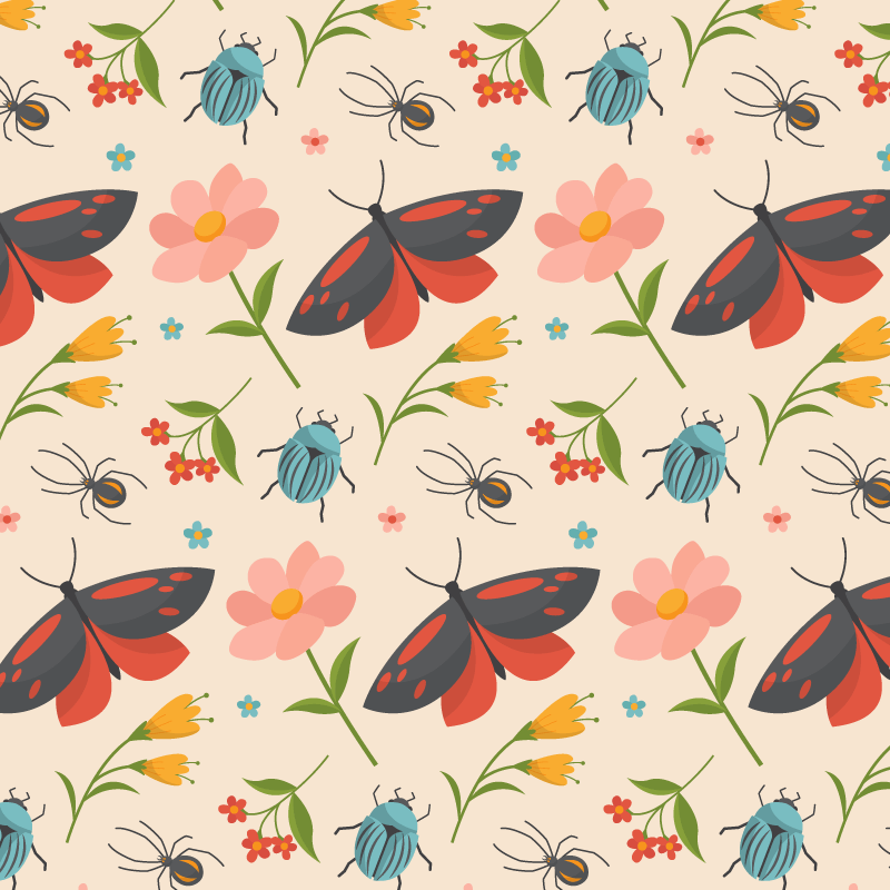 花卉和昆虫图案背景矢量素材