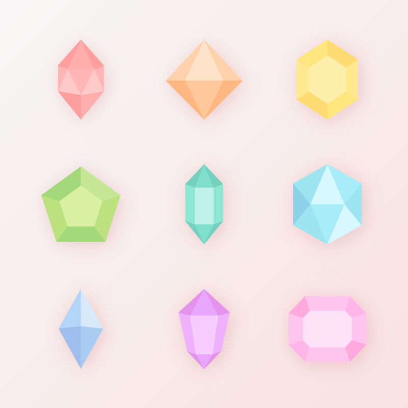 九个不同颜色不同形状的宝石矢量素材