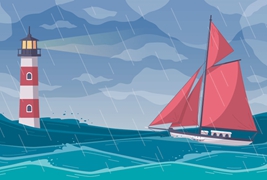 暴雨中行驶的帆船矢量素材