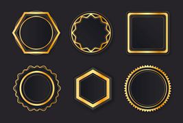 六个金色奢华的徽章边框设计矢量素材