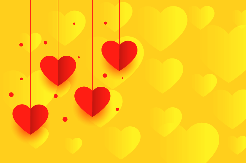 红色爱心黄色情人节背景矢量素材