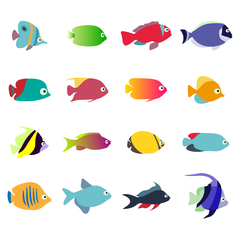 16个扁平简单的鱼矢量素材