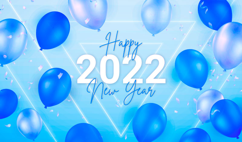 蓝色气球设计2022新年快乐背景矢量素材