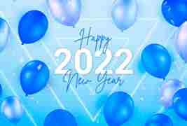 蓝色气球设计2022新年快乐背景矢量素材