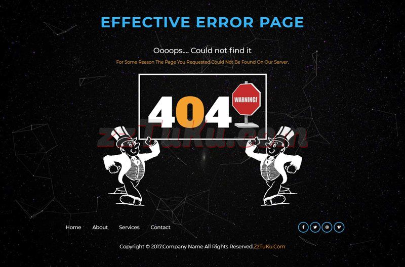 黑色个性404错误提示页面模板