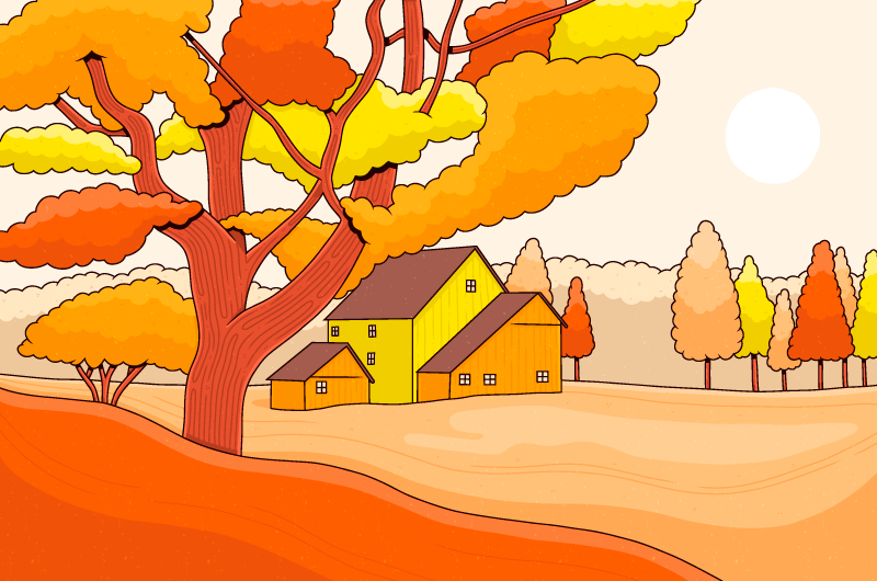 手绘五彩缤纷的秋天景观/背景矢量素材