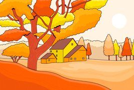 手绘五彩缤纷的秋天景观/背景矢量素材