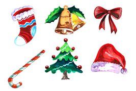 六个水彩风格的圣诞节装饰元素矢量素材