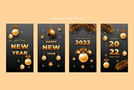 四张金色奢华的2022新年快乐卡片矢量素材