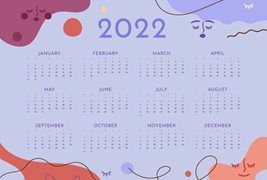 扁平可爱风格的2022年日历矢量素材