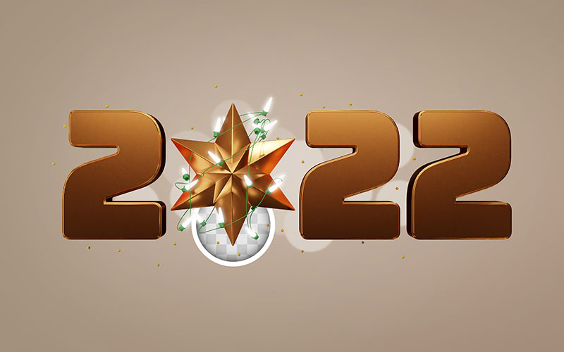 金色立体星星设计2022新年快乐素材