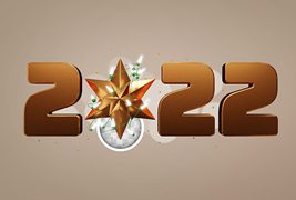金色立体星星设计2022新年快乐素材